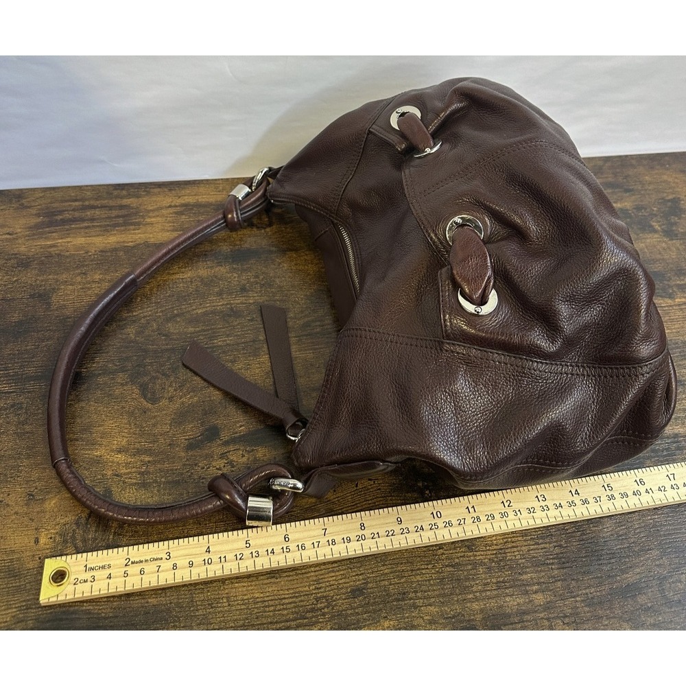B. Makowsky Espresso Brown Pebbled Leather Hobo Bag Silver Hardware Western Boho - Picture 13 of 16